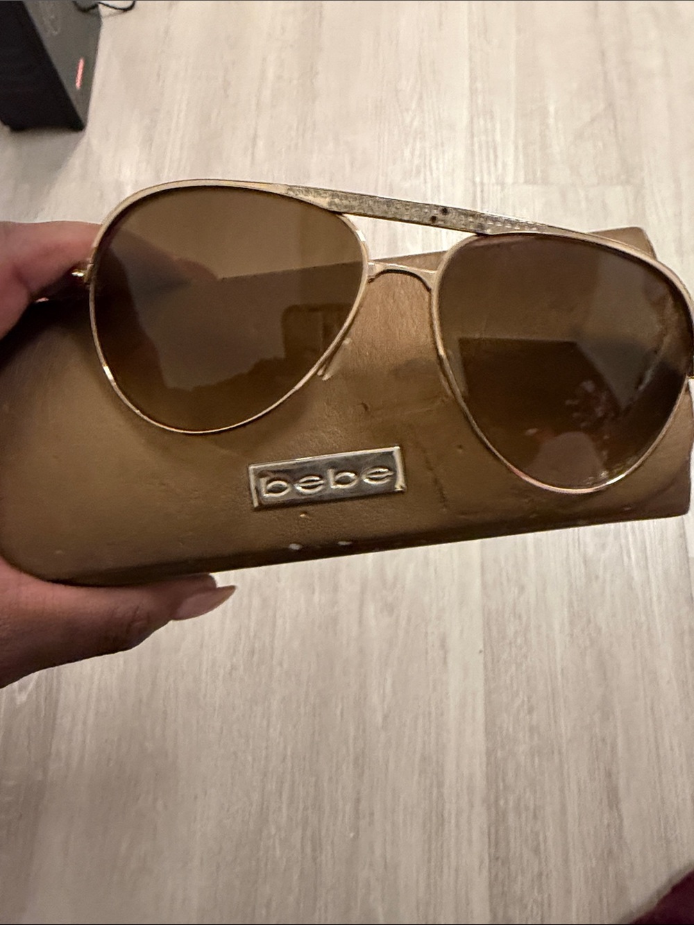 bebe Gold Aviator Sunglasses with Brown Lenses and Gold Frame